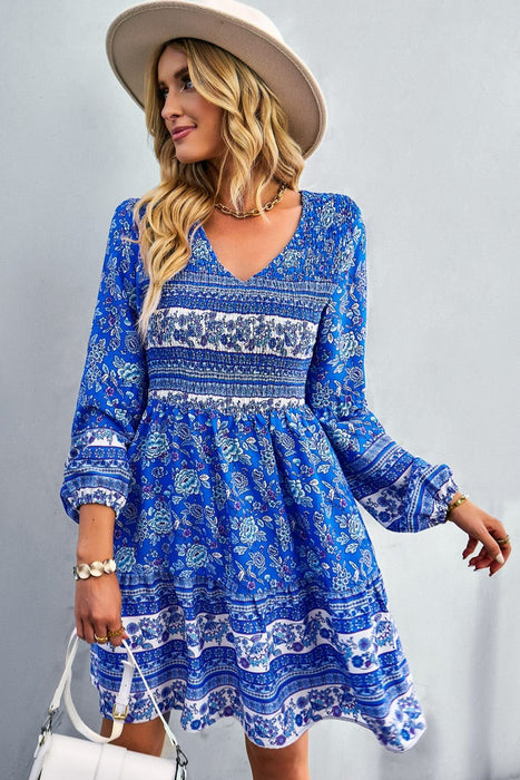 Bohemian V-Neck Balloon Sleeve Dress - Shah S. Sahota