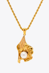 Pearl Trim Pendant Stainless Steel Necklace - Shah S. Sahota
