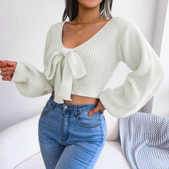 Tie-Front Rib-Knit Cropped Sweater - Shah S. Sahota