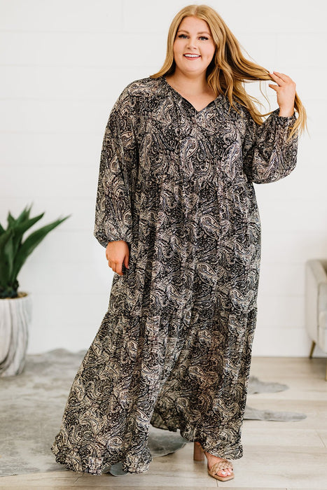 Plus Size Paisley Print Balloon Sleeve Maxi Dress - Shah S. Sahota