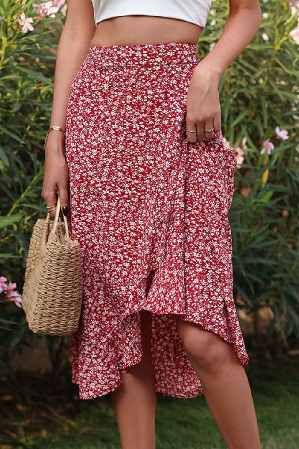 Ditsy Floral Asymmetrical Ruffled Skirt - Shah S. Sahota