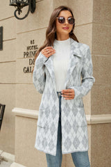 Printed Open Front Lapel Collar Cardigan with Pockets - Shah S. Sahota