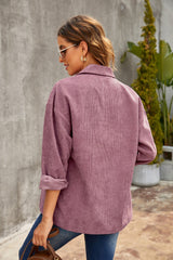 Corduroy Long Sleeve Button-Up Shirt Jacket - Shah S. Sahota