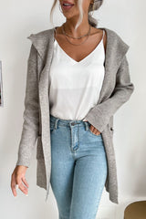 Ribbed Open Front Hooded Cardigan with Pockets - Shah S. Sahota