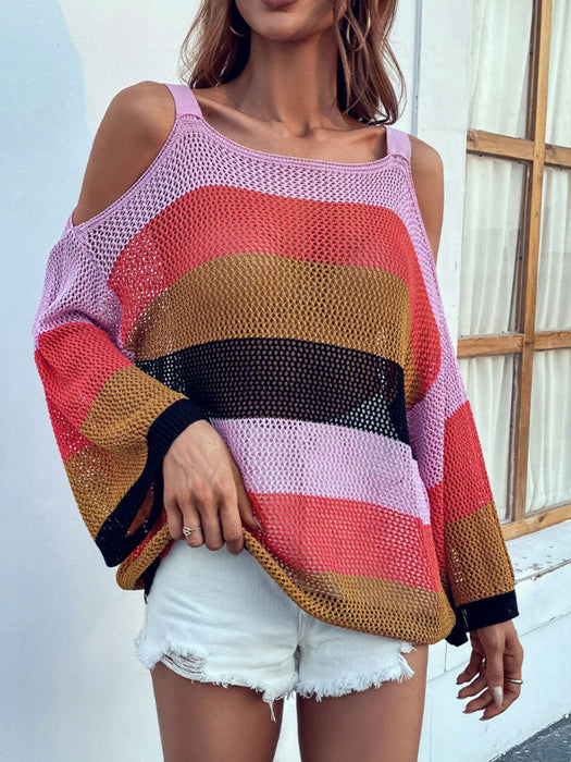 Striped Cold-Shoulder Sweater - Shah S. Sahota