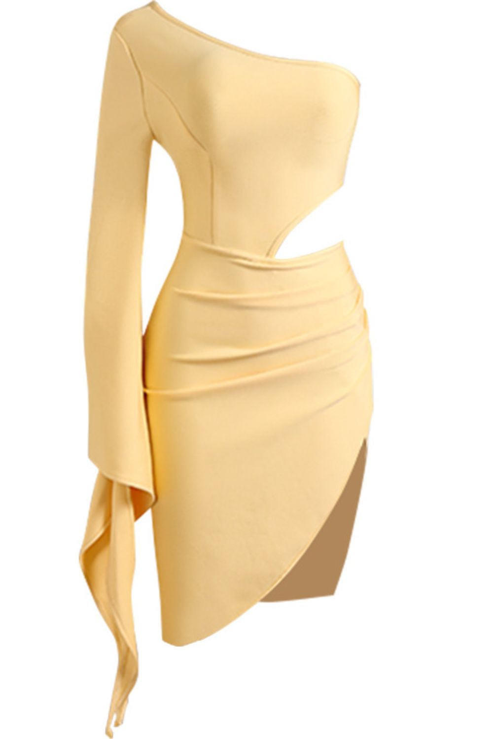 Cutout Split Flare Sleeve One-Shoulder Dress - Shah S. Sahota