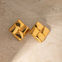 Stainless Steel 18K Gold-Plated Square Stud Earrings