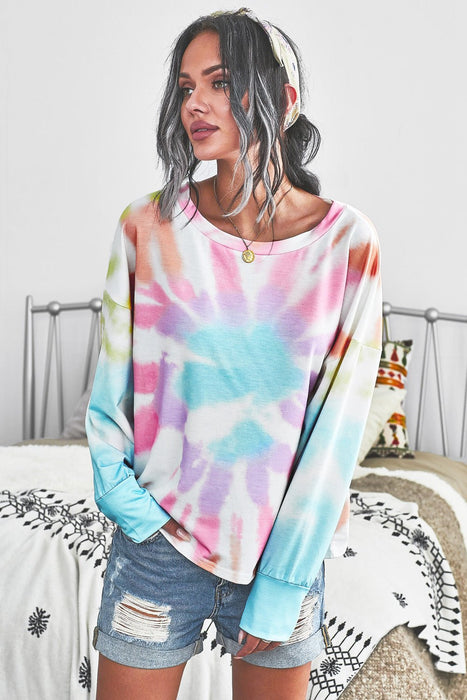 Tie-Dye Boat Neck Batwing Sleeve Tee - Shah S. Sahota