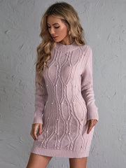 Solid Pearls Detail Sweater Dress