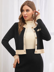 Contrast Trim Button Front Cardigan Workwear