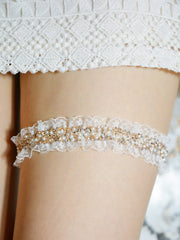 Rhinestone & Faux Pearl Decor Bridal Thigh Belt Garter