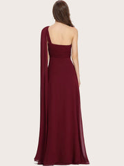 Ruched Bodice One Shoulder Cape Dress