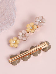 2pcs Rhinestone Detail Flower Decor Alligator Hair Clip Cute