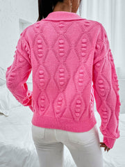 Rhinestone Detail Cable Knit Drop Shoulder Sweater