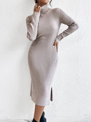 Turtleneck Split Hem Sweater Dress