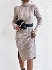 Turtleneck Split Hem Sweater Dress