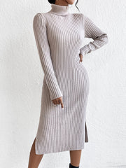 Turtleneck Split Hem Sweater Dress