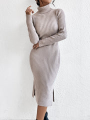 Turtleneck Split Hem Sweater Dress