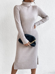 Turtleneck Split Hem Sweater Dress