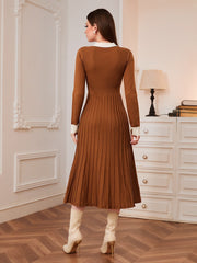 Contrast Collar Pleated Sweater Dress