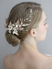 Flower & Leaf Decor Bridal Hair Clip Elegant Tiaras