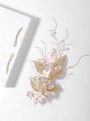Flower & Leaf Decor Bridal Hair Clip Elegant Tiaras
