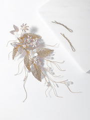 Flower & Leaf Decor Bridal Hair Clip Elegant Tiaras