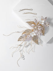 Flower & Leaf Decor Bridal Hair Clip Elegant Tiaras