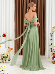 Off Shoulder Tie Back Chiffon Bridesmaid Dress