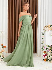 Off Shoulder Tie Back Chiffon Bridesmaid Dress