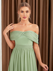 Off Shoulder Tie Back Chiffon Bridesmaid Dress