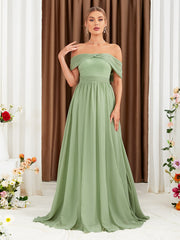 Off Shoulder Tie Back Chiffon Bridesmaid Dress