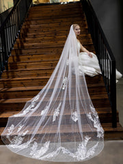 Flower Embroidered Bridal long Veil