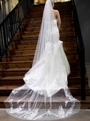 Flower Embroidered Bridal long Veil