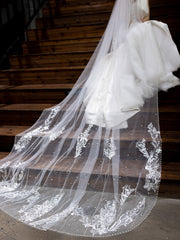 Flower Embroidered Bridal long Veil