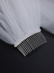 1pc Women Solid Layered Romantic Style Bridal Veil With Hair Comb