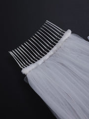1pc Women Solid Layered Romantic Style Bridal Veil With Hair Comb