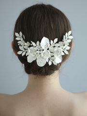 Flower & Rhinestone Decor Bridal Hair Comb Elegant Tiaras