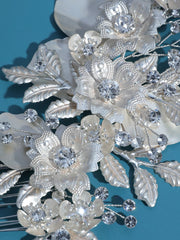 Flower & Rhinestone Decor Bridal Hair Comb Elegant Tiaras