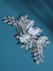 Flower & Rhinestone Decor Bridal Hair Comb Elegant Tiaras