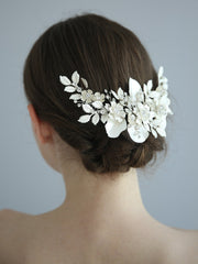 Flower & Rhinestone Decor Bridal Hair Comb Elegant Tiaras