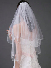 1pc Women Bead Decor Bridal Veil With Hair Comb For Wedding Party