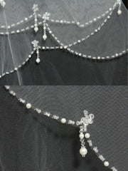 1pc Women Bead Decor Bridal Veil With Hair Comb For Wedding Party