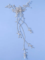 1pc Women Rhinestone & Flower Decor Fashionable Bridal Hair Comb For Wedding Party Elegant Boho Tiaras