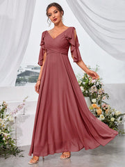 Ruffle Trim Cold Shoulder Chiffon Formal Bridesmaid Dress