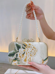 Women's Vintage Peony Embroidery Clutch Bag