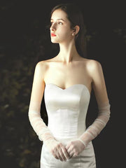 1pair Women Ruched Detail Elegant Bridal Gloves For Wedding Party
