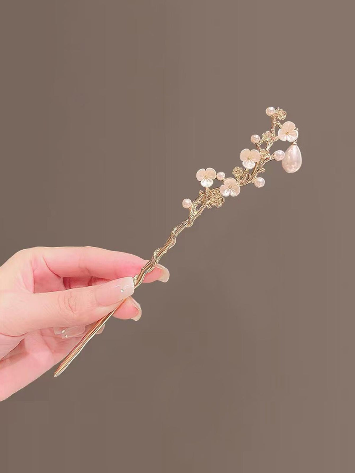 Flower & Faux Pearl Decor Hair Pin Elegant