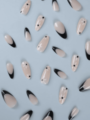 24pcs Almond-Shaped, White, Glossy, French-Tipped, Floral Design