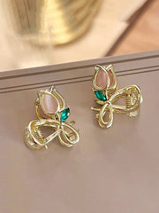 2pcs Women's Rhinestone Detail Flower Shaped Fashion Mini Hair Claw For Daily Use Cute